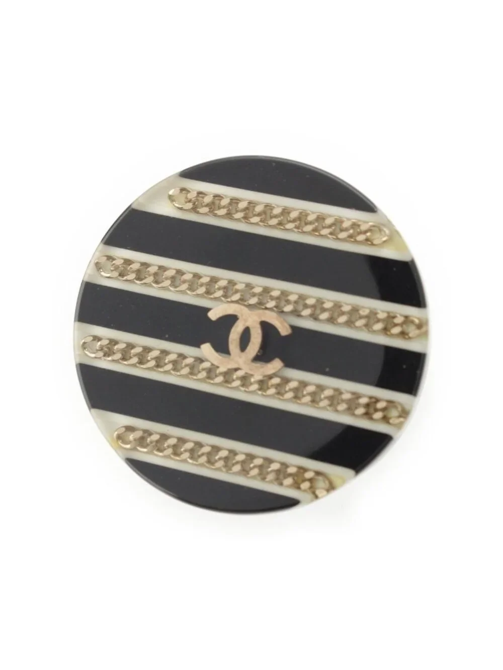 Chanel Resin Round CC Logo Chain Pin Badge Black Shoulder